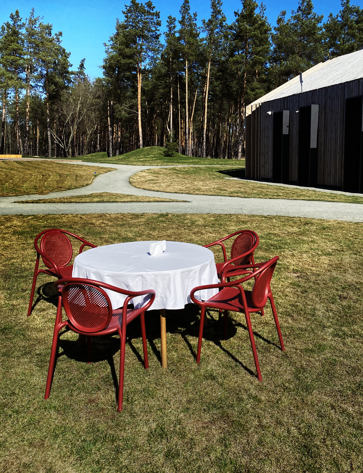 Beautiful view of country complex with fresh air in the woods